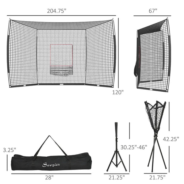 Softball and Baseball Net Set w/ Tee, Caddy & Portable Carry Bag