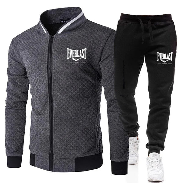 EVERLAST BOXING SpringandAutumn Men's Fashion Street Stand up Collar Set Jacket, Outdoor Casual Pocket Zipper Men's Baseball Set