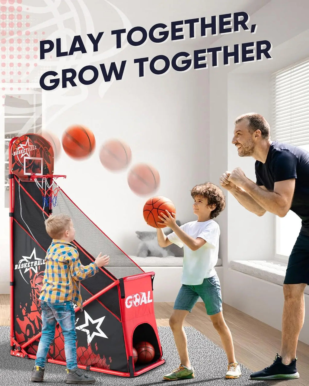 Foldable Basketball Hoop Set with Soccer Goal - Portable Indoor Outdoor Sports Toy for Ages 3-12, Includes Air Pump and Balls