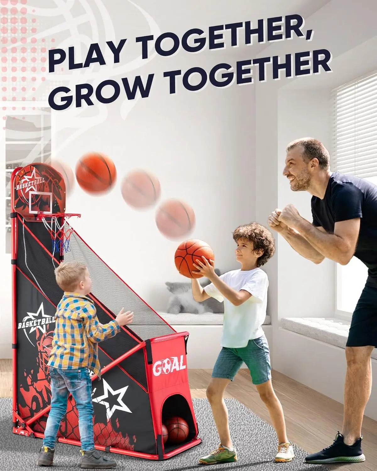 Foldable Basketball Hoop Set with Soccer Goal - Portable Indoor Outdoor Sports Toy for Ages 3-12, Includes Air Pump and Balls