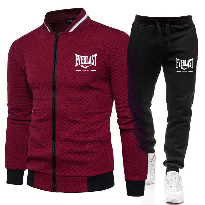 EVERLAST BOXING SpringandAutumn Men's Fashion Street Stand up Collar Set Jacket, Outdoor Casual Pocket Zipper Men's Baseball Set