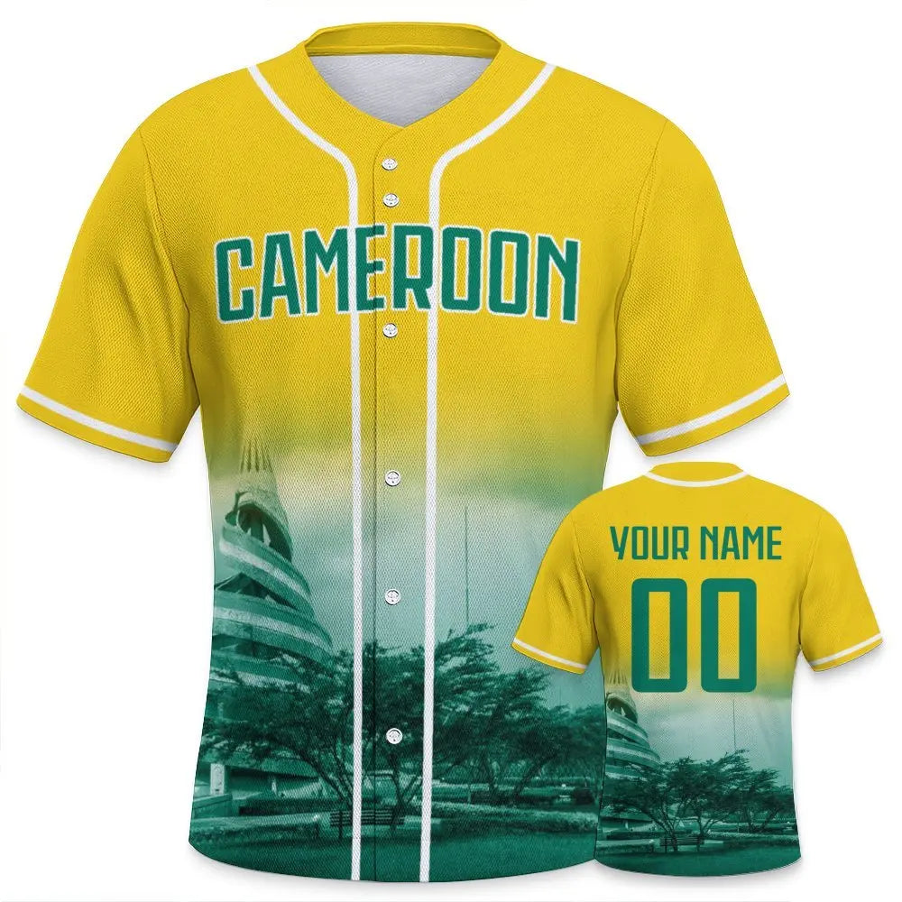 Men's Cameroon Custom Baseball Jersey Personalized Name Number Comfort Shirt with City Night View for Baseball Fans Gift