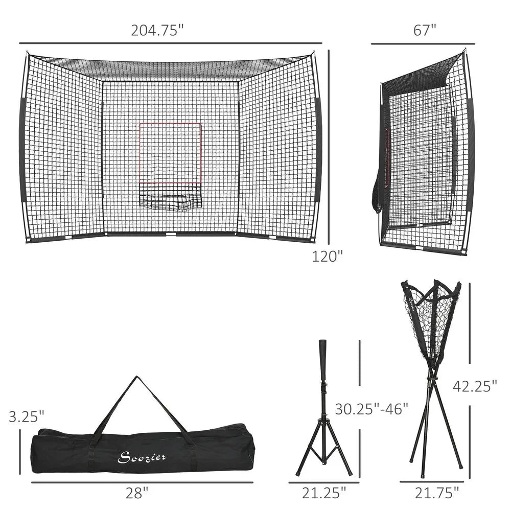 Softball and Baseball Net Set w/ Tee, Caddy & Portable Carry Bag