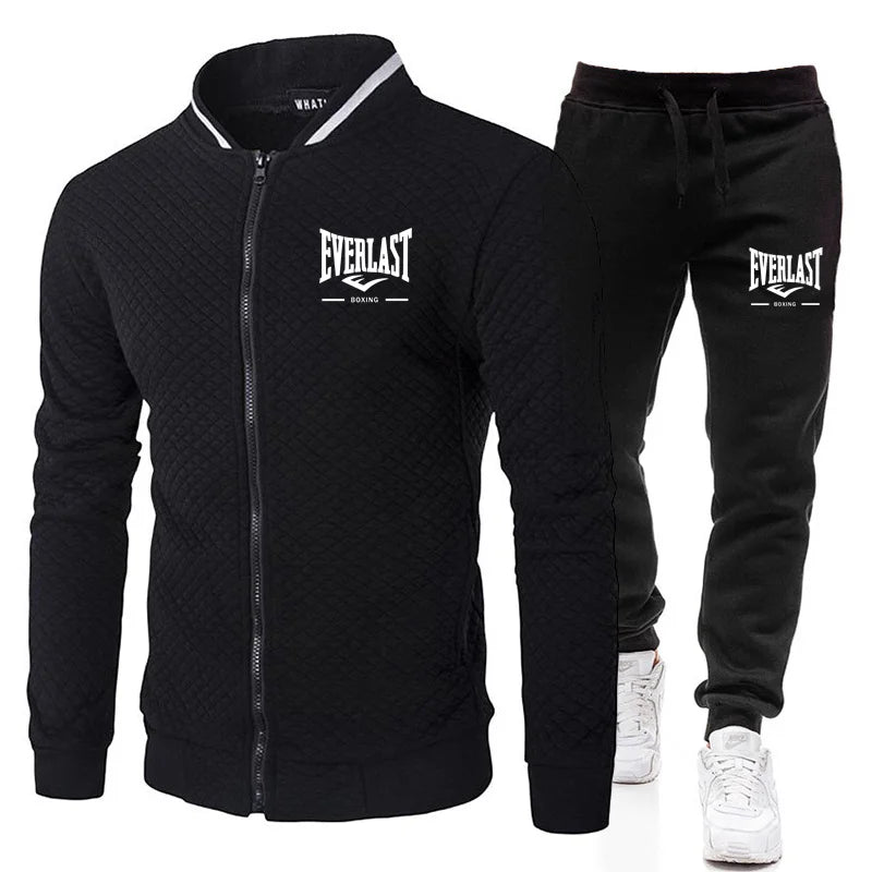 EVERLAST BOXING SpringandAutumn Men's Fashion Street Stand up Collar Set Jacket, Outdoor Casual Pocket Zipper Men's Baseball Set