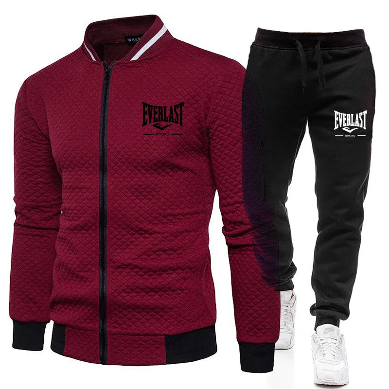 EVERLAST BOXING SpringandAutumn Men's Fashion Street Stand up Collar Set Jacket, Outdoor Casual Pocket Zipper Men's Baseball Set