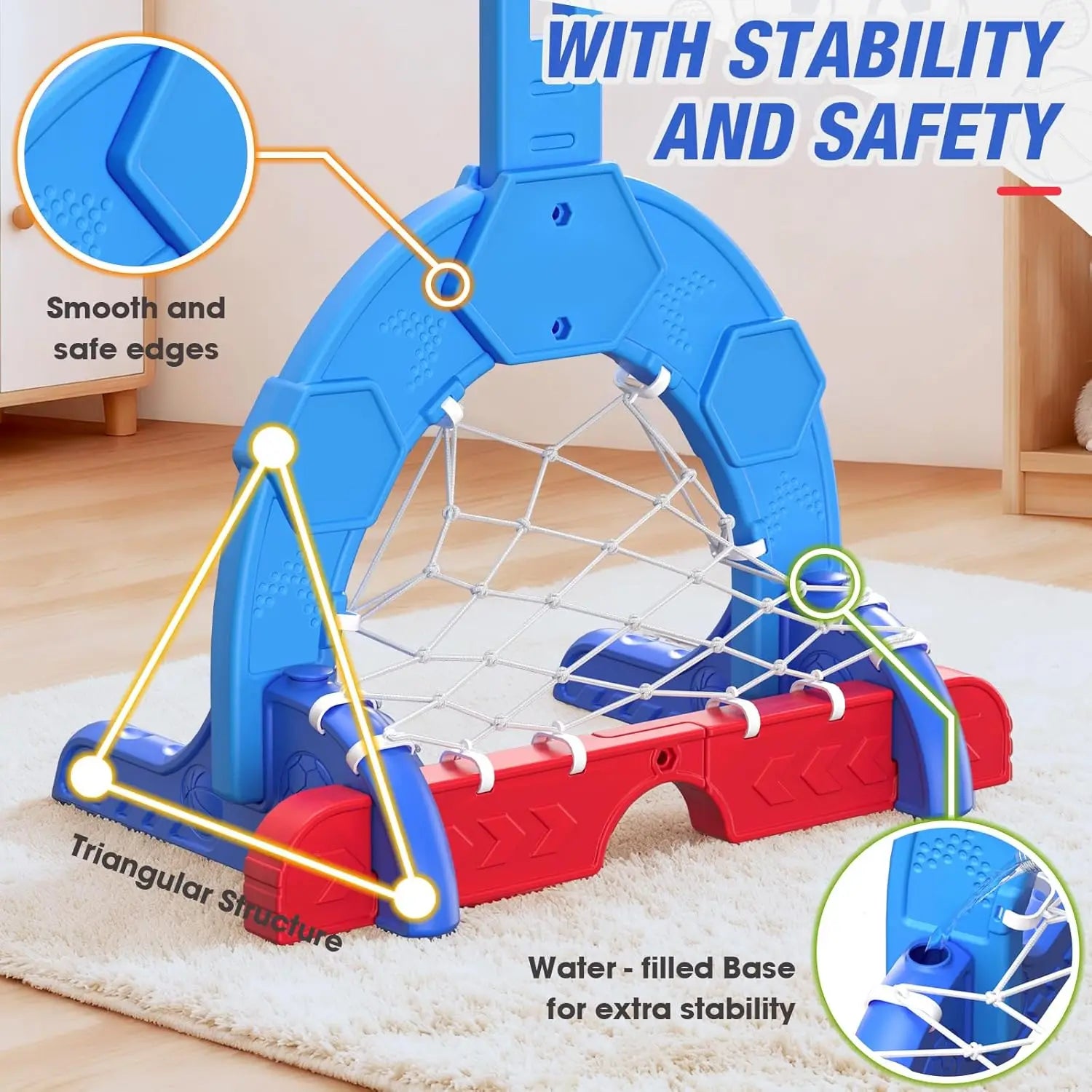 3-in-1 Sports Center with Soccer, Golf, Adjustable Basketball Hoop for Indoor Outdoor Play, Blue Toy Gift