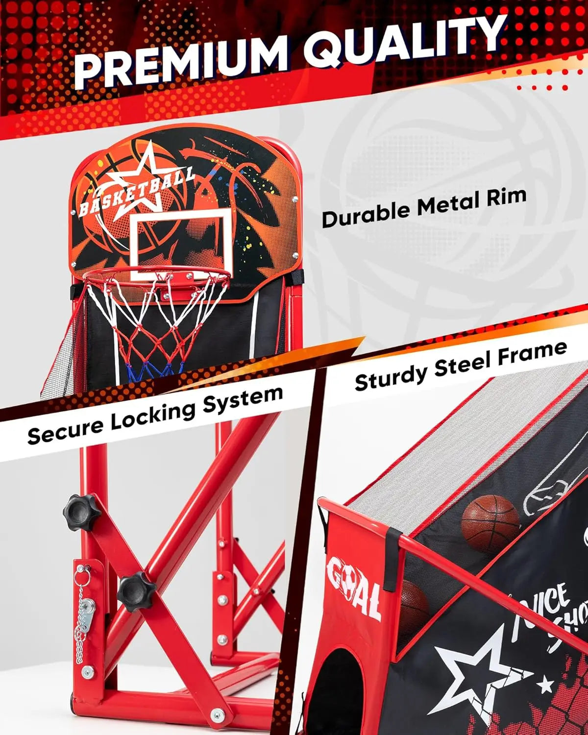 Foldable Basketball Hoop Set with Soccer Goal - Portable Indoor Outdoor Sports Toy for Ages 3-12, Includes Air Pump and Balls