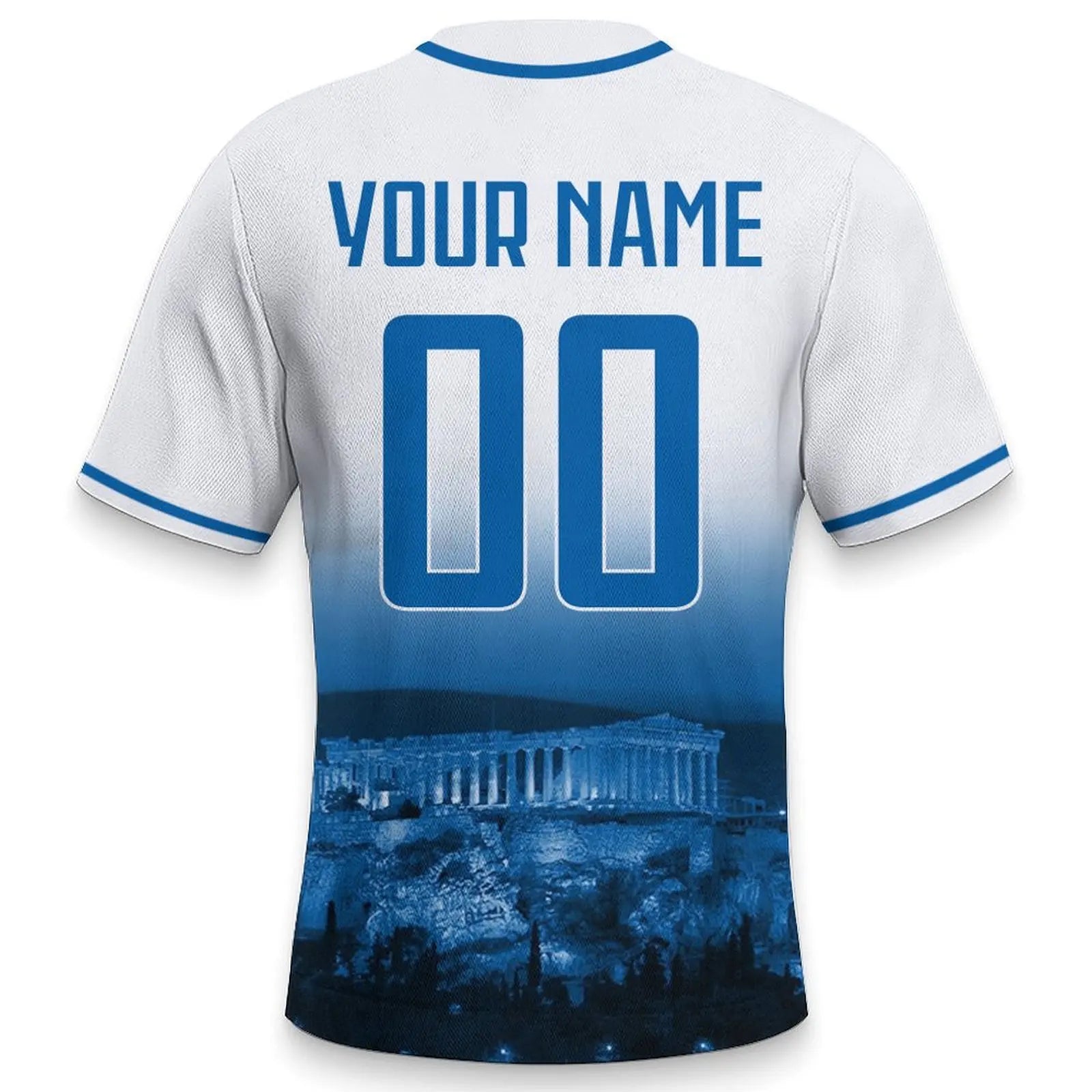 Men's Greece Custom Baseball Jersey Personalized Name Number Comfort Shirt with City Night View for Baseball Fans Gift