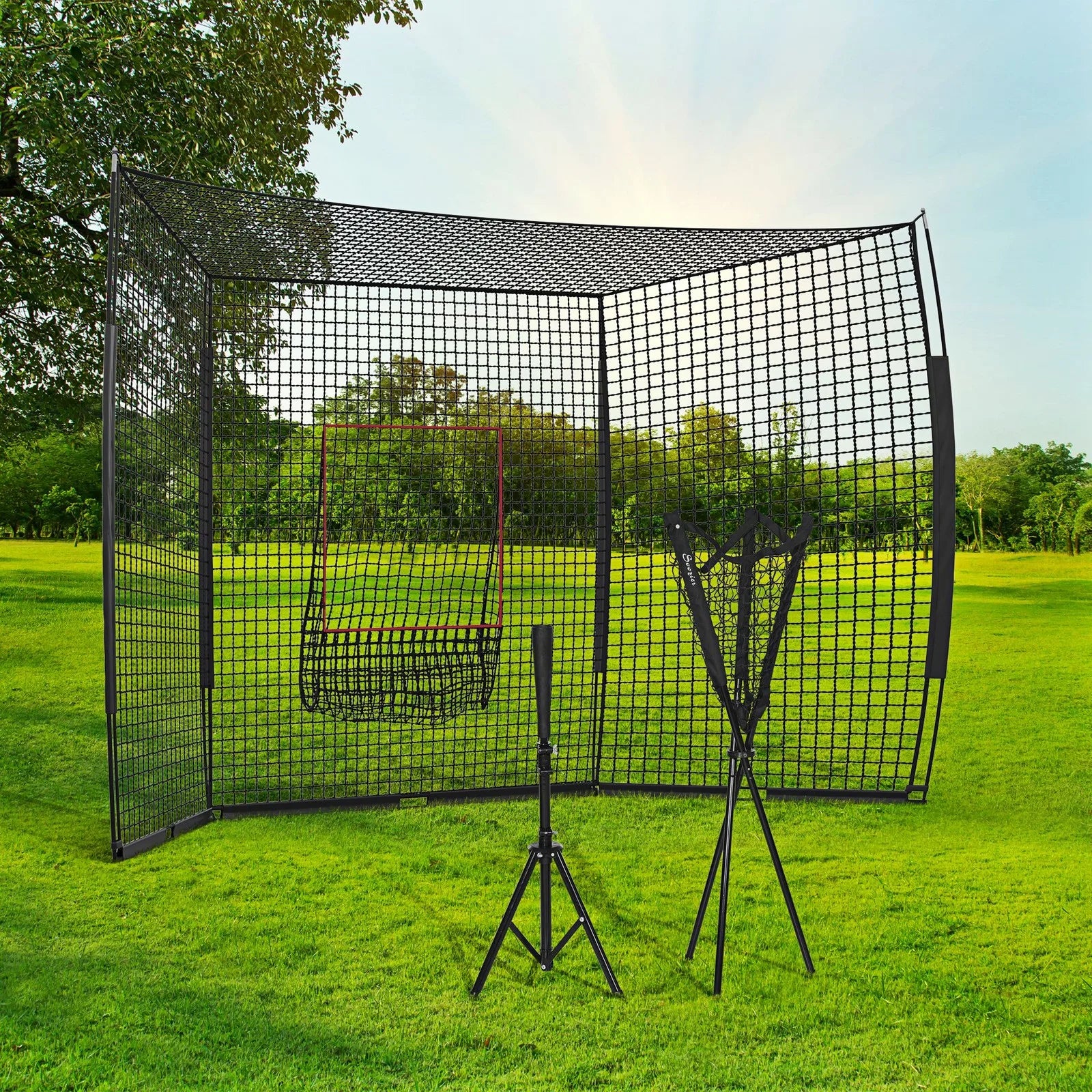 Softball and Baseball Net Set w/ Tee, Caddy & Portable Carry Bag