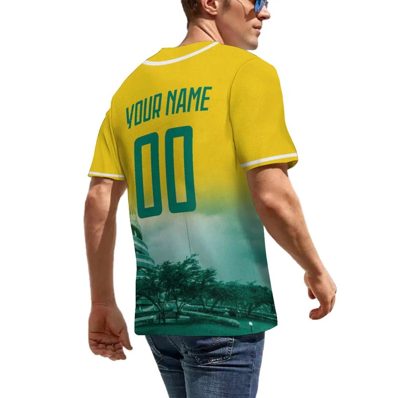 Men's Cameroon Custom Baseball Jersey Personalized Name Number Comfort Shirt with City Night View for Baseball Fans Gift