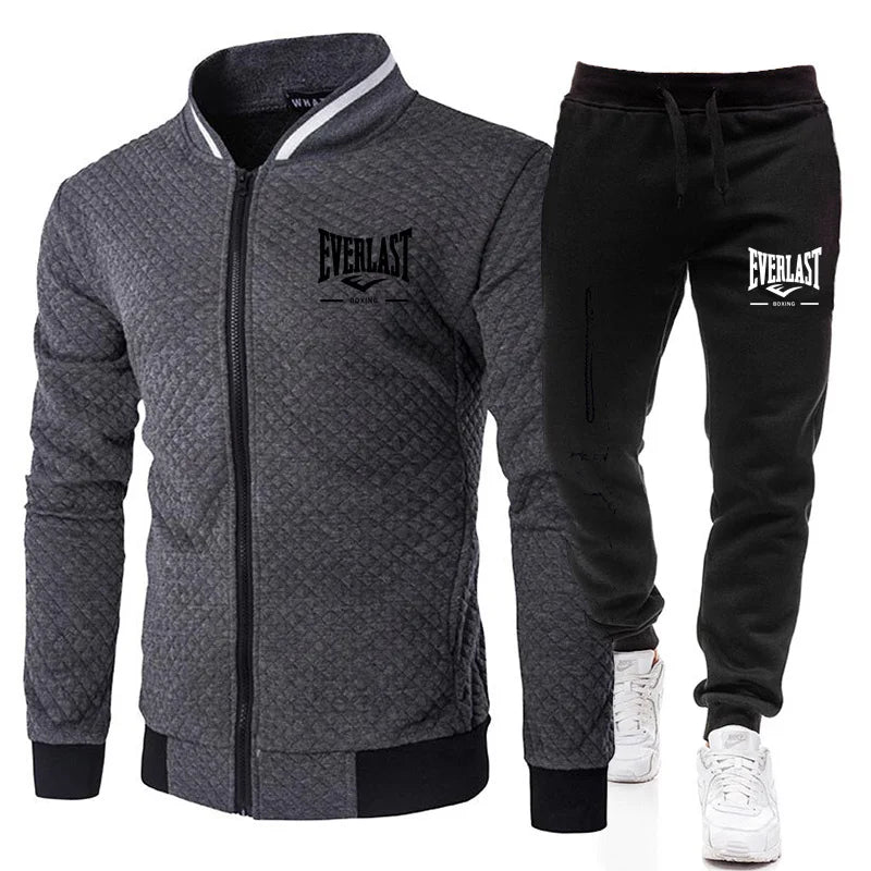 EVERLAST BOXING SpringandAutumn Men's Fashion Street Stand up Collar Set Jacket, Outdoor Casual Pocket Zipper Men's Baseball Set