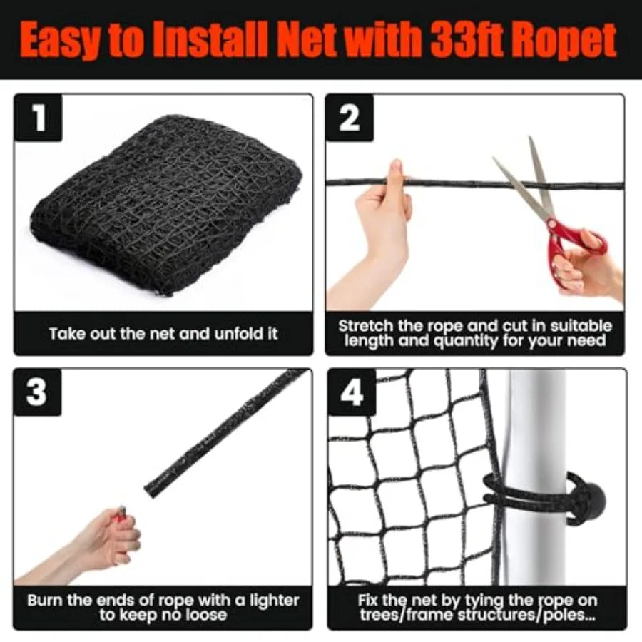 Baseball Softball Backstop NetsSports Net with 33ft Rope or Steel Hanging Kit Nylon Nets Also for Basketball Soccer Lacrosse Ho