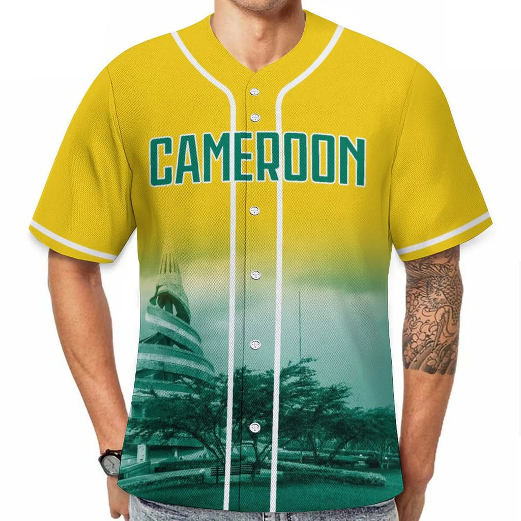 Men's Cameroon Custom Baseball Jersey Personalized Name Number Comfort Shirt with City Night View for Baseball Fans Gift