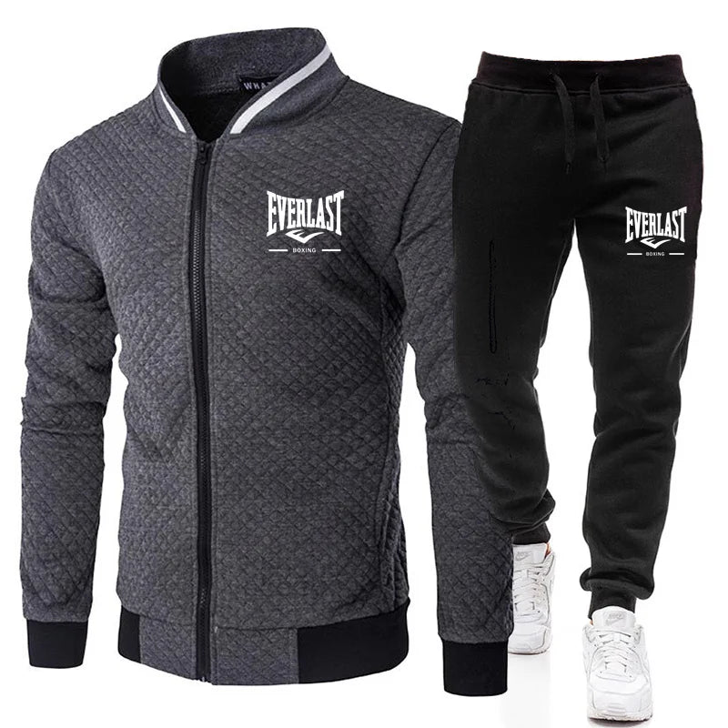 EVERLAST BOXING SpringandAutumn Men's Fashion Street Stand up Collar Set Jacket, Outdoor Casual Pocket Zipper Men's Baseball Set