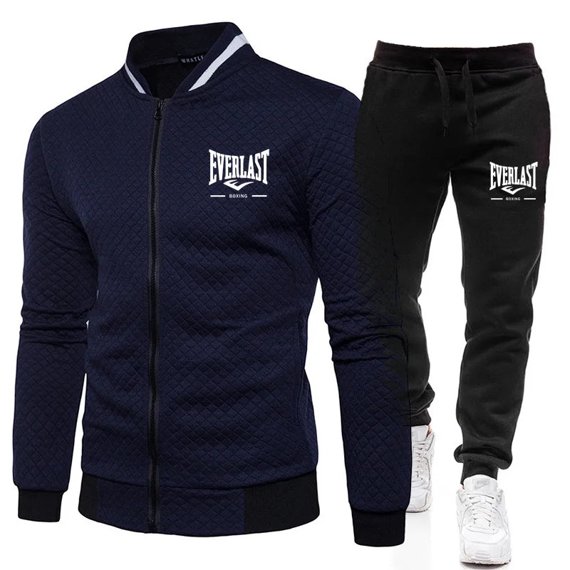 EVERLAST BOXING SpringandAutumn Men's Fashion Street Stand up Collar Set Jacket, Outdoor Casual Pocket Zipper Men's Baseball Set