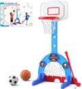 3-in-1 Sports Center with Soccer, Golf, Adjustable Basketball Hoop for Indoor Outdoor Play, Blue Toy Gift